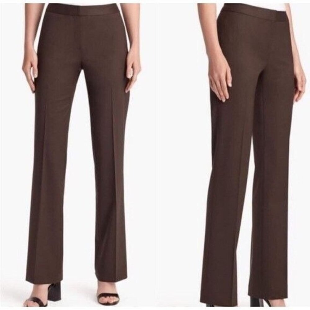 Lafayette 148 Barrow Pants Virgin Wool Mid Rise Straight Solid 4 Womens Brown